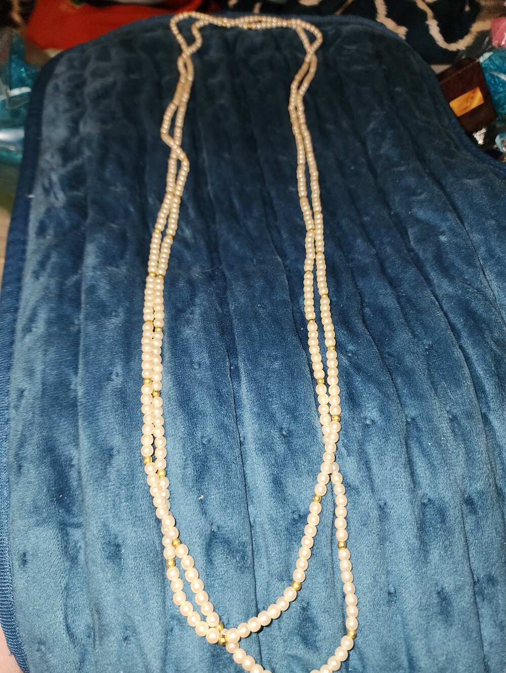 Classic Pearl Bead Long Necklace - Cream/Gold